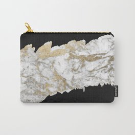 Stylish black white faux gold marble brushstrokes Carry-All Pouch