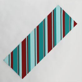 [ Thumbnail: Maroon, Dark Cyan & Turquoise Colored Pattern of Stripes Yoga Mat ]