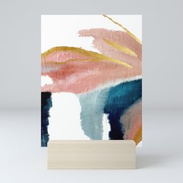 Exhale: a pretty, minimal, acrylic piece in pinks, blues, and gold Mini Art Print