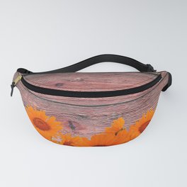 Rustic Brown Red Wood Orange Yellow Summer Sunflowers Fanny Pack