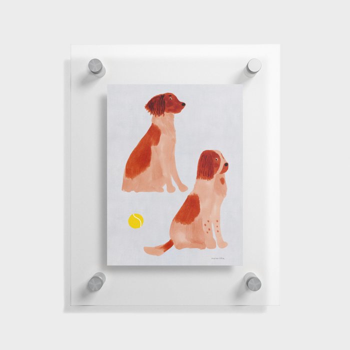 Dogs and a Tennis Ball - Orange and Grey Floating Acrylic Print