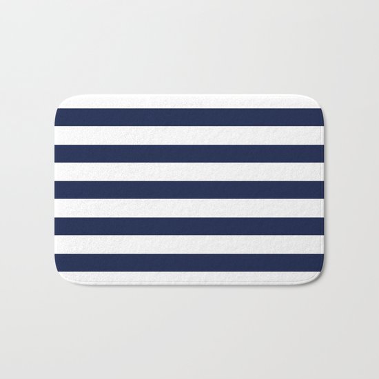 Nautical Navy Blue and White Stripes Bath Mat