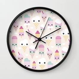 Cute kawaii summer Japanese ice cream cones and popsicle p Wall Clock | Japanese, Beach, Cones, Snack, Design, Popsicle, Icecream, Illustration, Summer, Pattern 