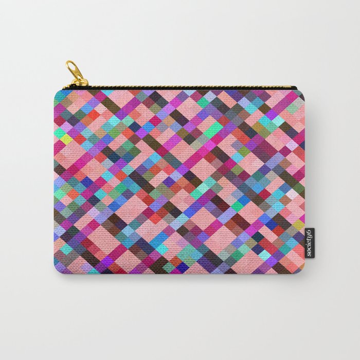 geometric pixel square pattern abstract background in pink purple blue yellow green Carry-All Pouch