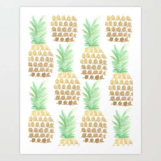 24K Gold Pineapples Art Print