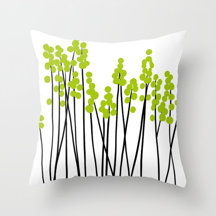 Hello Spring! Green/Black Retro Plants on White #decor #society6 #buyart Throw Pillow