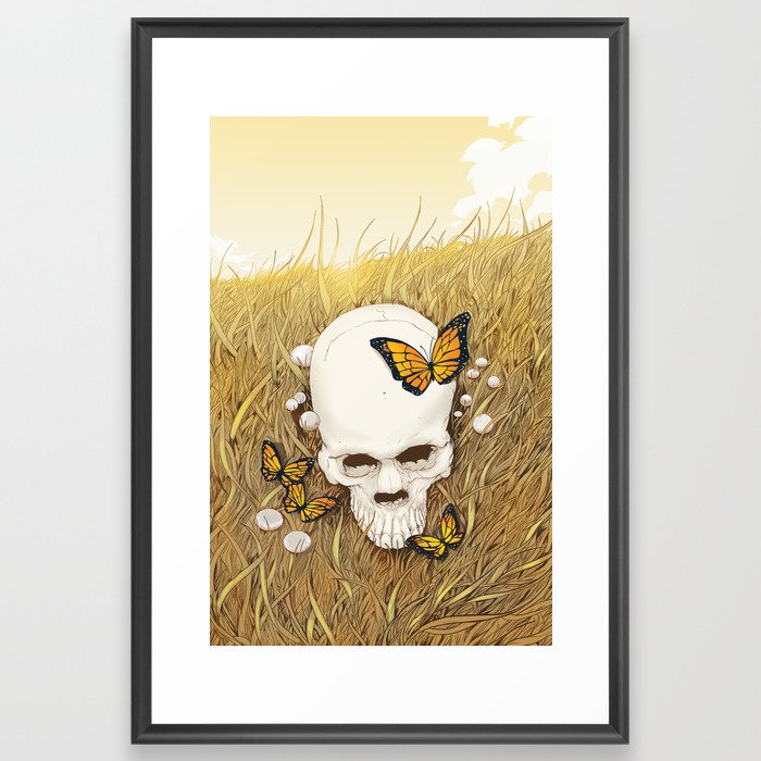 Skull in Field Framed Art Print