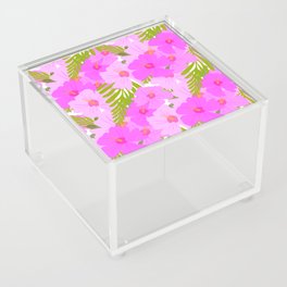 Mid-Century Modern Summer Hibiscus Flowers Pink Acrylic Box