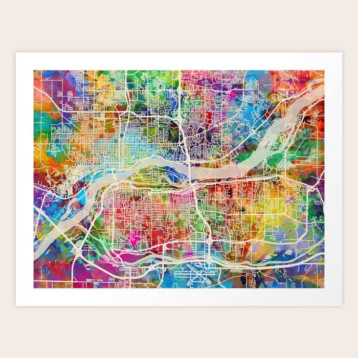 Quad Cities Street Map Art Print by artPause Michael Tompsett Society6