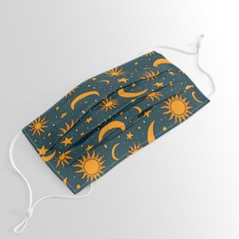Vintage Sun and Star Print in Navy Face Mask