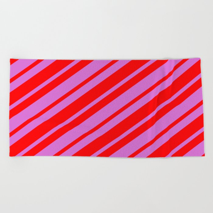Orchid and Red Colored Stripes Pattern Beach Towel