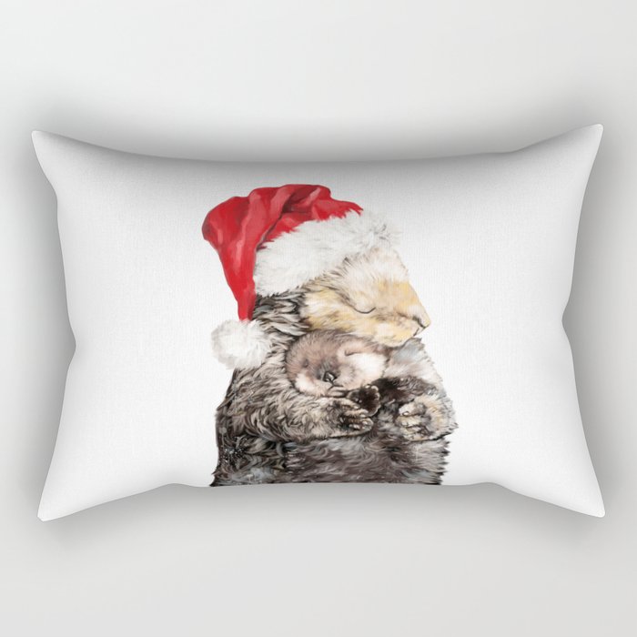 Christmas Otter Mother and Child Rectangular Pillow