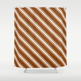[ Thumbnail: Brown & Beige Colored Stripes Pattern Shower Curtain ]