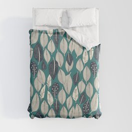 leaves and feathers teal Duvet Cover