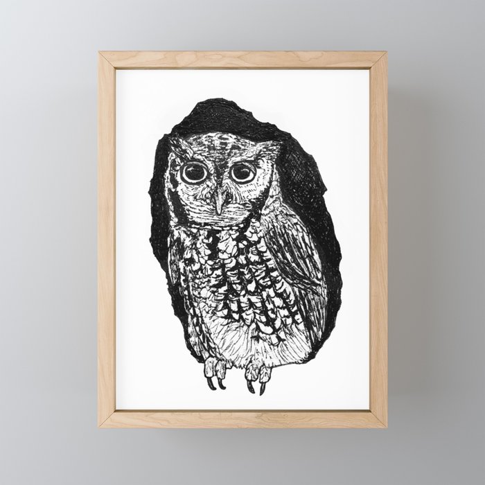 Screech Owl BW Framed Mini Art Print