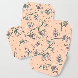 Branches and Brambles on peach - nature inspired pattern Coaster