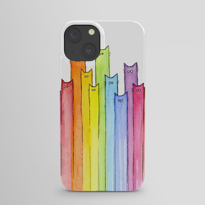Cat Rainbow Watercolor Pattern iPhone Case