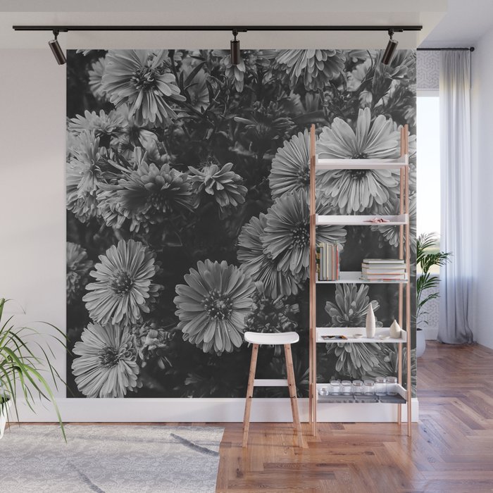 FLOWERS - FLORAL - BLACK AND WHITE Wall Mural