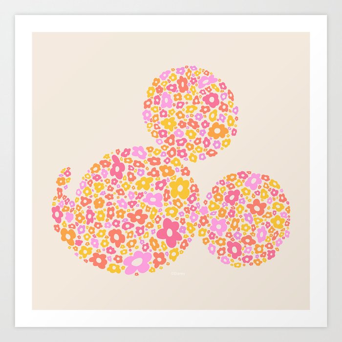 "60s Floral Mickey Mouse" by Morgan Sevart Art Print | Graphic-design, Morgan-sevart, Mickey-mouse, Mickey, Disney, Walt-disney, Minnie, Minnie-mouse, Mickey-and-friends, Mickey-mouse-head