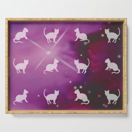 Purr-ple is paw-some - Cats in a purple sky. Serving Tray