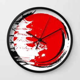 Japanese Temple at the Sun Wall Clock | Temple, Brush, Risingsun, Digital, Flag, Japan, Graphicdesign, Japaneseflag, Asia, Asian 