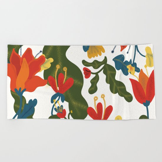 Tropical Flower Pattern Beach Towel