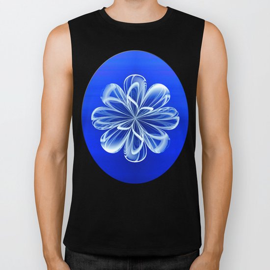 White Bloom on Blue Biker Tank