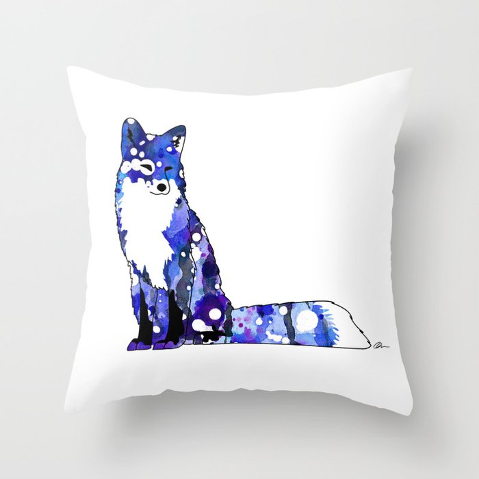 Blue Galaxy Fox Throw Pillow