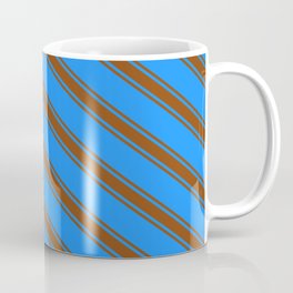 [ Thumbnail: Blue & Brown Colored Lined/Striped Pattern Coffee Mug ]
