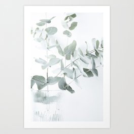 Minimalist eucalyptus leaves art print - soft green and white nature and travel photography Art Print