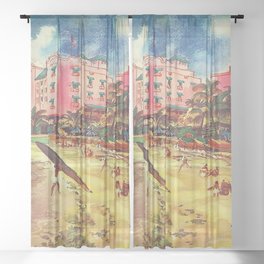 Hawaii's Famous Waikiki Beach landscape painting Sheer Curtain