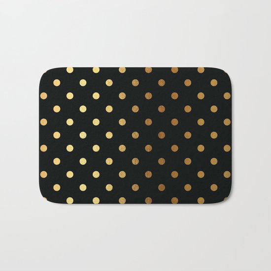 Gold polkadots on black pattern Bath Mat
