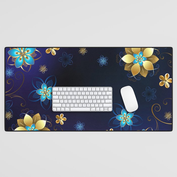 Blue Background with Flowers Desk Mat