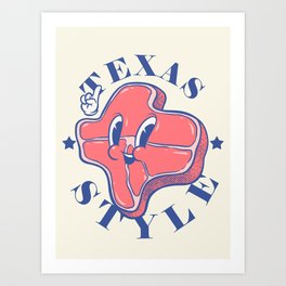 Texas Style Brisket | Texan BBQ | Mid-Century Retro Old Cartoon Mascot Art Print