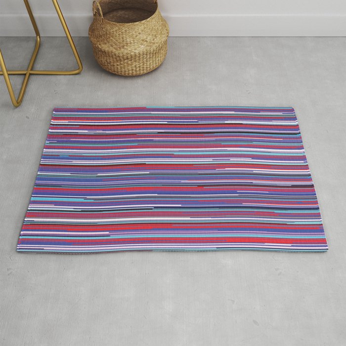 Red And Blue Abstract Horizontal Lines Rug