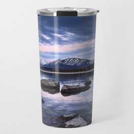 New Zealand Photography - Stones In The Water Under The Cloudy Pink Sky Travel Mug