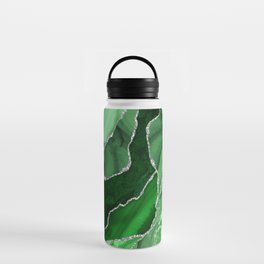 Emerald Green And Silver Marble Waves #society #buyart Water Bottle