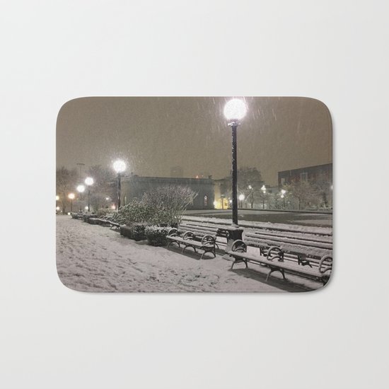 Romantic Seattle Snow At Night Bath Mat