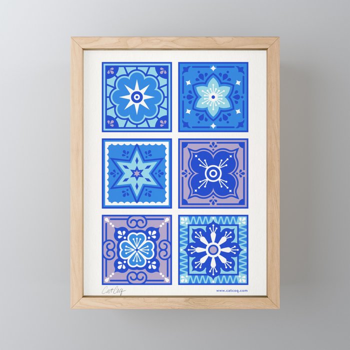 Talavera Mexican Tile – Blue Palette Framed Mini Art Print