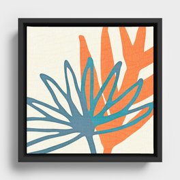 Mid Century Nature Print / Teal and Orange Framed Canvas