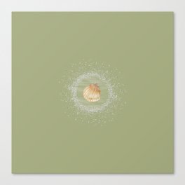 Watercolor Seashell and Sand on Sage Green Canvas Print