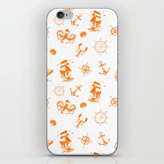 Orange Silhouettes Of Vintage Nautical Pattern iPhone Skin