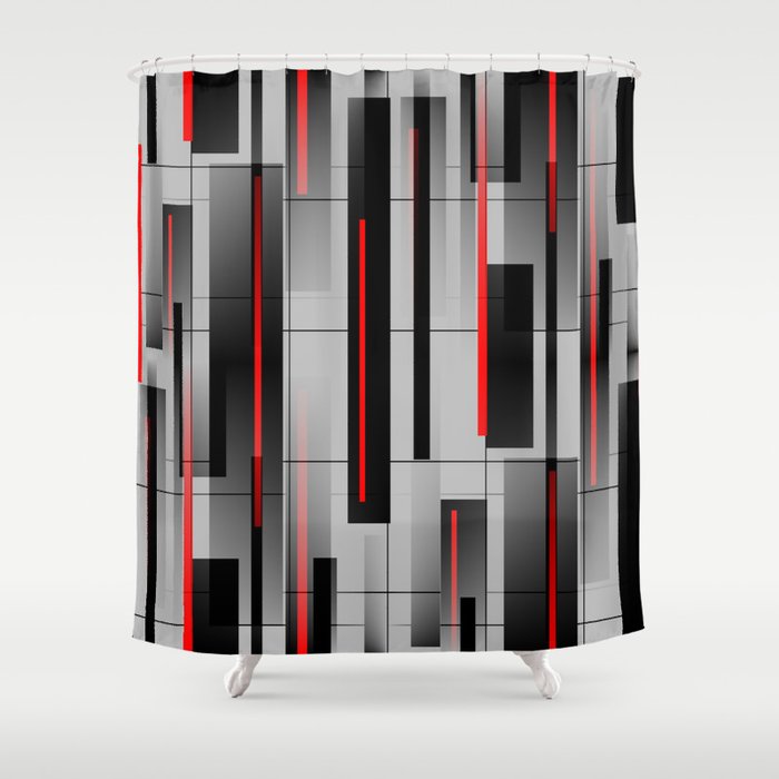 Off The Grid Abstract Gray Black Red Shower Curtain By