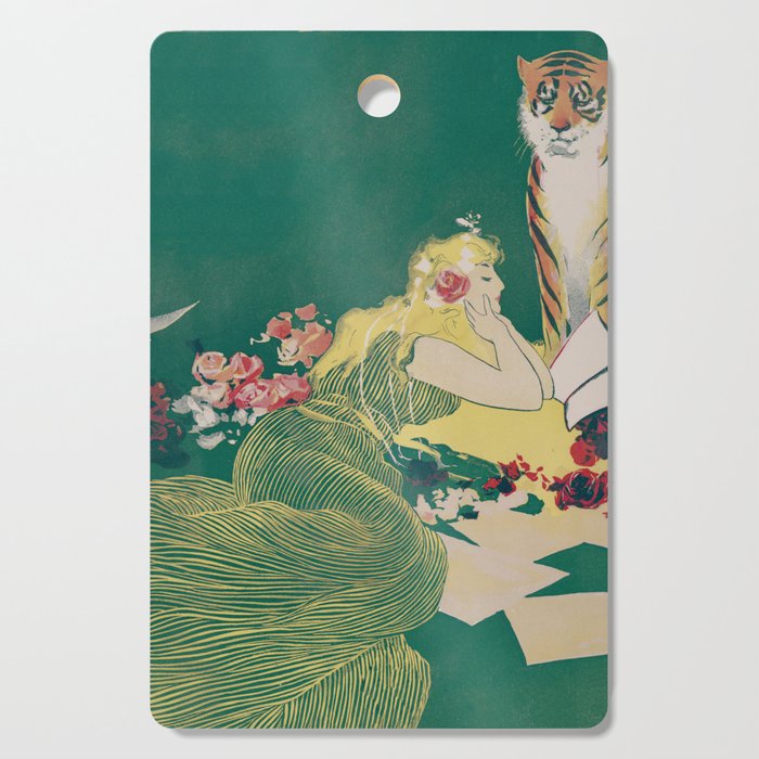 Fantasy Art Deco Woman With Pet Tiger Self Culture Edited The Werner Company 1890 1900 Cutting Board By Enshape