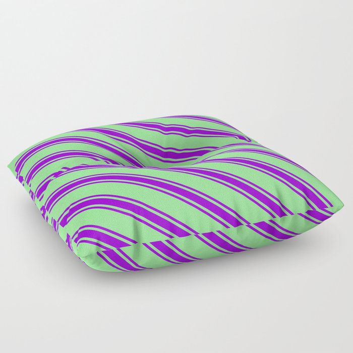 Light Green & Dark Violet Colored Lines/Stripes Pattern Floor Pillow