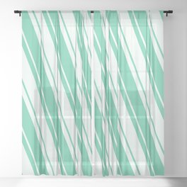 [ Thumbnail: Mint Cream and Aquamarine Colored Lines Pattern Sheer Curtain ]