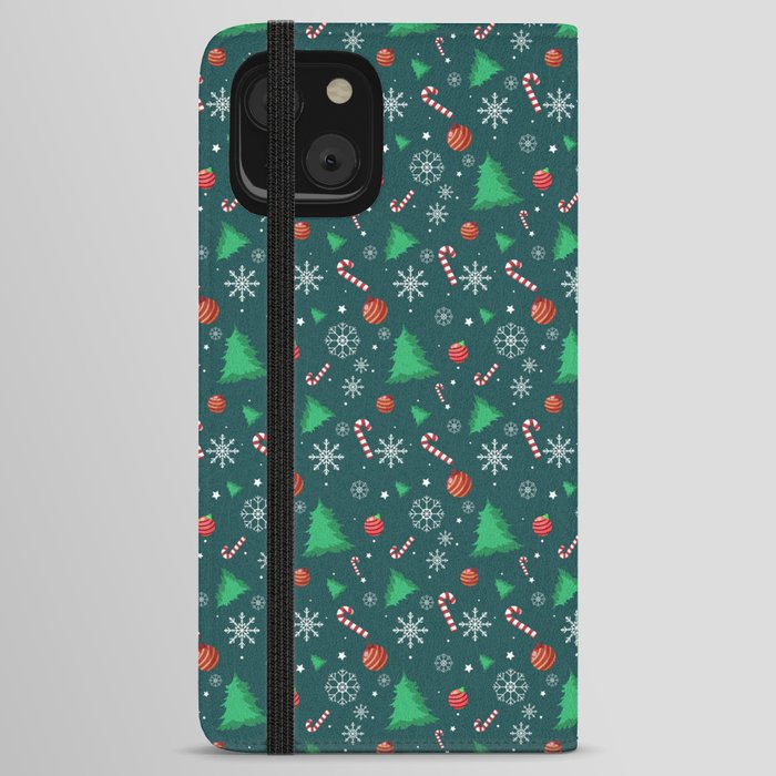 Christmas Pattern Tiny Green Red Decorative iPhone Wallet Case
