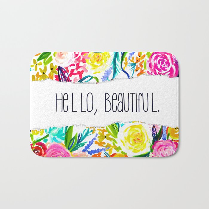 Neon Summer Floral Hello Beautiful Bath Mat By Melissapolomsky