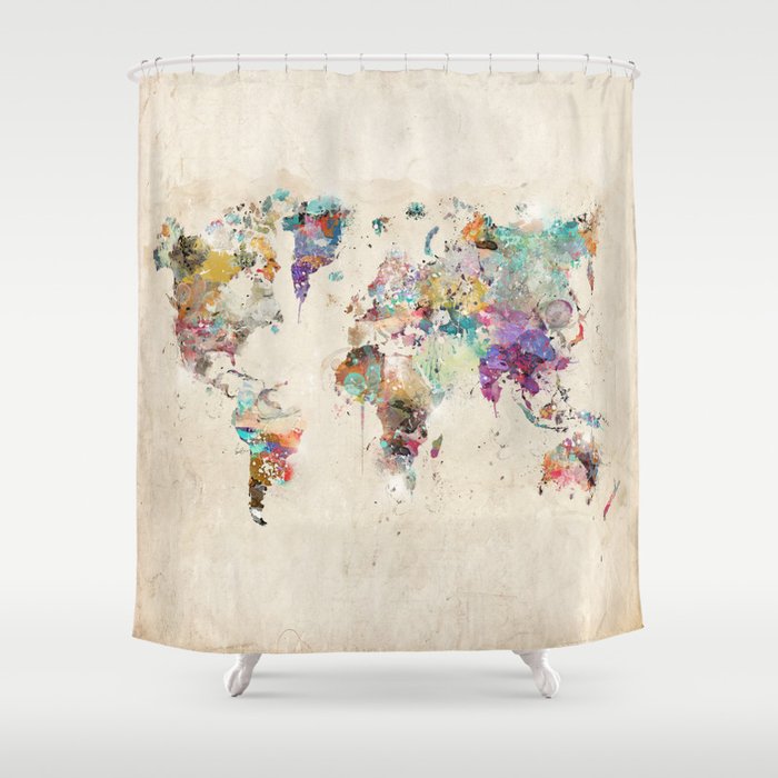World Map Rustic Shower Curtain By Bribuckley Society6