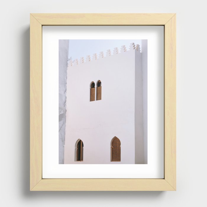 serene Arabic details of Morocco | a white city scenery photography print Recessed Framed Print